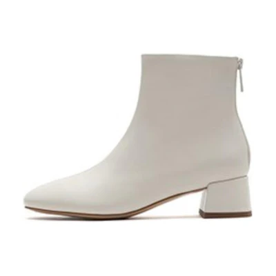 (W) Joypeace Leather Square Toe Chunky Heel Ankle Boot 'Fashion'
