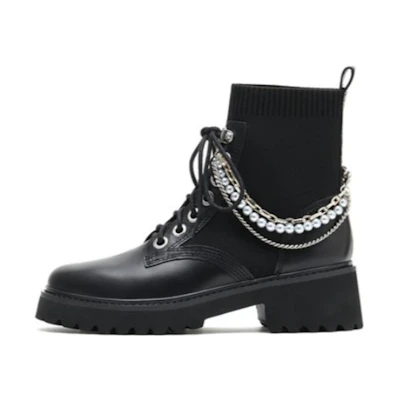 (W) Joypeace Martin Boots 'Black Chain Bead Detail'