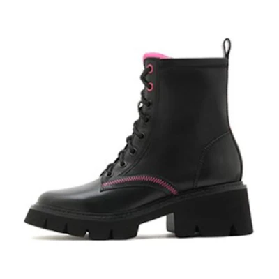 (W) Joypeace Mid Calf Leather Martin Boots 'Black Two-Tone'