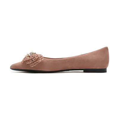 (W) Joypeace Pointed Toe Flats 'Sweet Butterfly Knot Nude Pink'