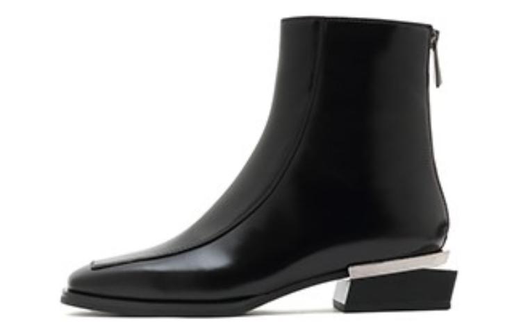 (Women) Joypeace Retro Square Toe Geometric Heel Ankle Boot 'Black Leather' ZW331DZ2