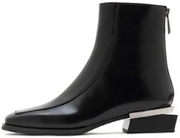 (Women) Joypeace Retro Square Toe Geometric Heel Ankle Boot 'Black Leather' ZW331DZ2 (Women) Joypeace Retro Square Toe Geometric Heel Ankle Boot 'Black Leather' ZW331DZ2