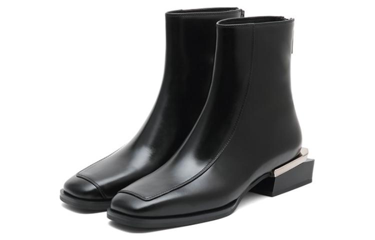 Order (W) 卓雅复古方头几何跟踝靴“黑色皮革” ZW331DZ2
