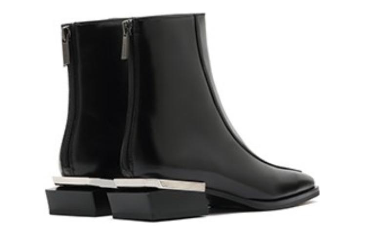 Shop (W) 卓雅复古方头几何跟踝靴“黑色皮革” ZW331DZ2