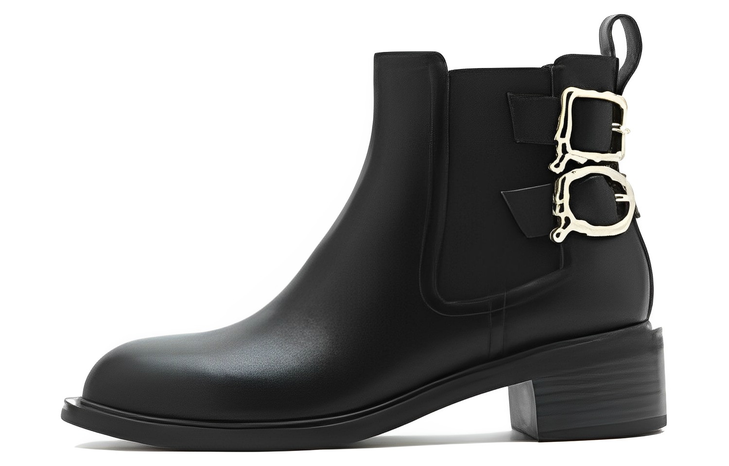 (W) Joypeace ZMS 'Black Metal Buckle Chunky Heel Chelsea Boot'