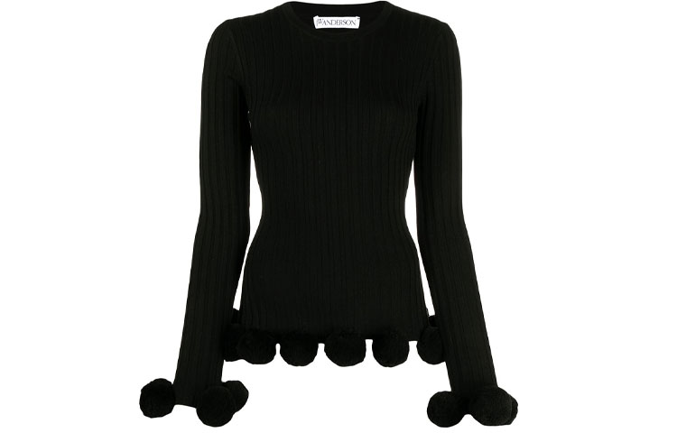 Order (W) JW Anderson Baju Bulu Hitam Langsing Berjalur. KT0042YN0008-999