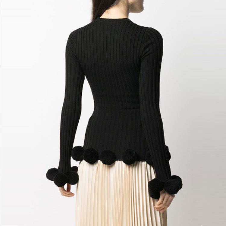 Shop (W) JW Anderson Baju Bulu Hitam Langsing Berjalur. KT0042YN0008-999