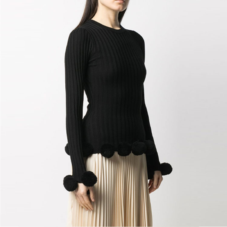 Purchase (W) JW Anderson Baju Bulu Hitam Langsing Berjalur. KT0042YN0008-999