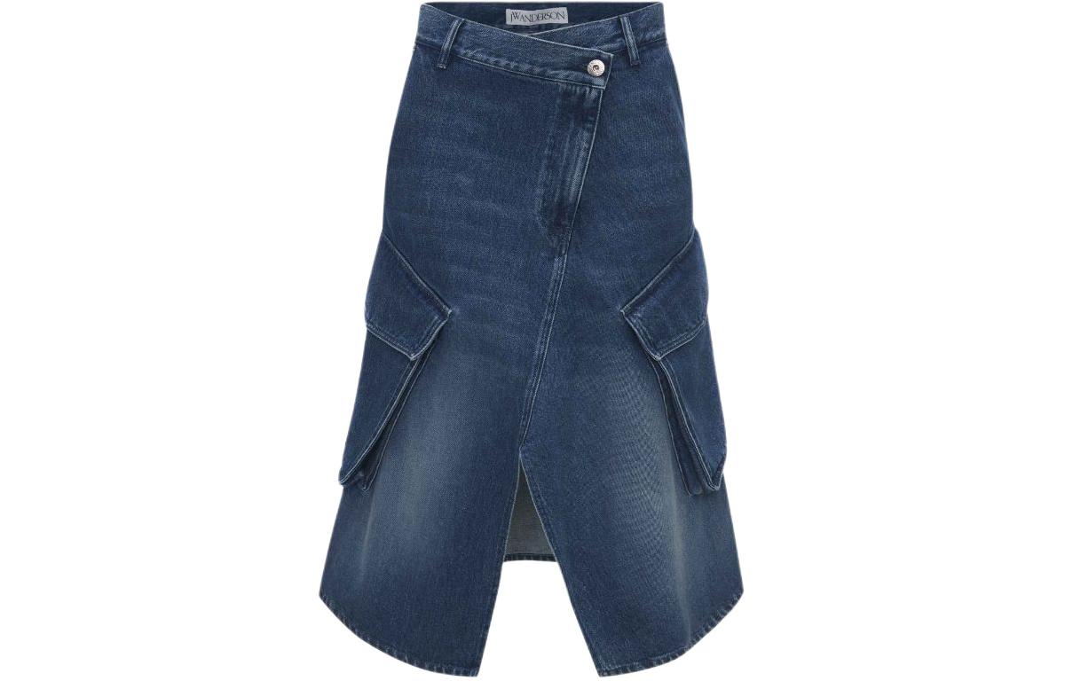 (Women) JW Anderson  Blue Irregular Split Denim Midi Casual Skirt DK0021PG1560-800