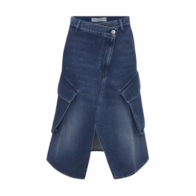 (Women) JW Anderson Blue Irregular Split Denim Midi Casual Skirt DK0021PG1560-800