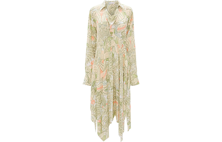 (Women) JW Anderson Asymmetric Floral Long Sleeve Shirt Dress Yellow DR0156PG0493806-PALE