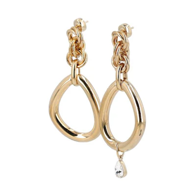 (Women) JW Anderson Crystal Pendant Large Hoop Brass Earrings Gold JY0121OT0003120