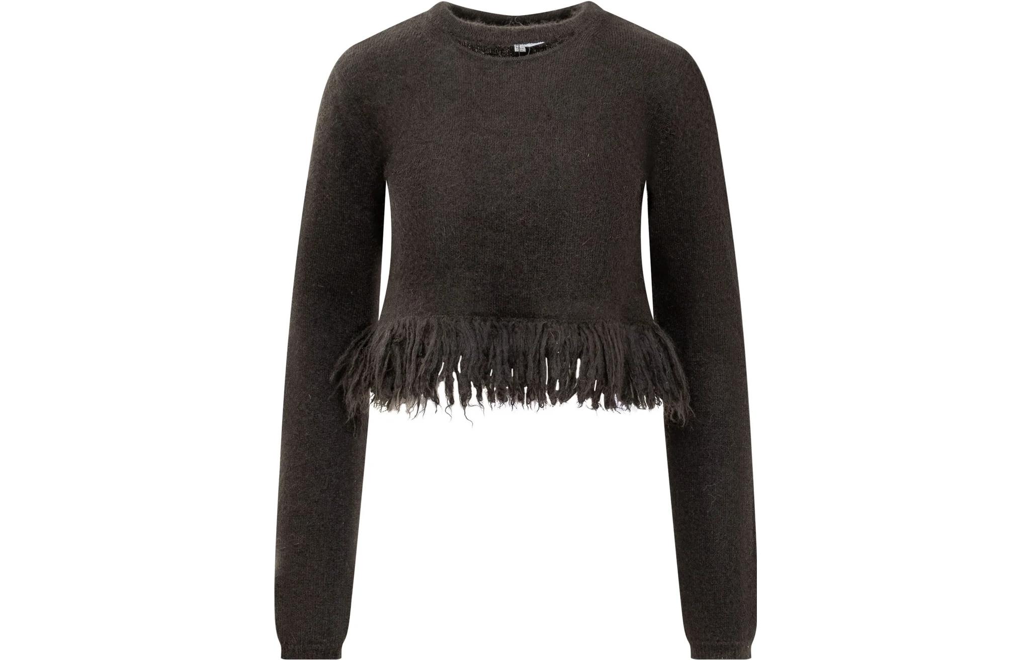 (Women) JW Anderson Fringe Decor Cropped Black Sweater - Long Sleeve Pullover KW1038YN0173-999