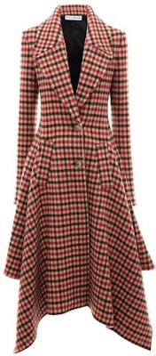 (W) JW Anderson FW21 Merah Kot Kotak Trim Ruffle Panjang Single-Breasted CO0063P-G0312-445 Order (W) JW Anderson FW21 Merah Kot Kotak Trim Ruffle Panjang Single-Breasted CO0063P-G0312-445