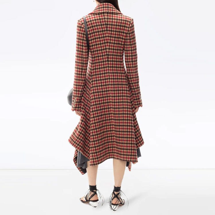 Shop (W) JW Anderson FW21 Merah Kot Kotak Trim Ruffle Panjang Single-Breasted CO0063P-G0312-445