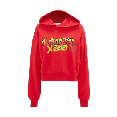 (Women) JW Anderson FW22 Red Cropped Hoodie Long-Sleeve Pullover JW0053PG1078450