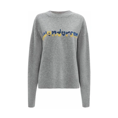 (Women) JW Anderson FW22 Alphabet Jacquard Wool Knit Sweater Grey Pullover KW0790YN0200907