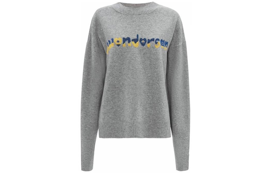 Order (W) JW Anderson FW22 Sweater Rajutan Wool Alphabet Jacquard Abu-abu KW0790YN0200907