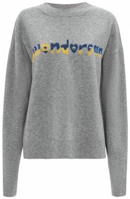 (W) JW Anderson FW22 Sweater Rajutan Wool Alphabet Jacquard Abu-abu KW0790YN0200907 Order (W) JW Anderson FW22 Sweater Rajutan Wool Alphabet Jacquard Abu-abu KW0790YN0200907