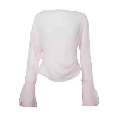 (Women) JW Anderson FW24 Asymmetric Hem Pullover Long Sleeve Tee Light Pink TP0340PG1647324-PINK