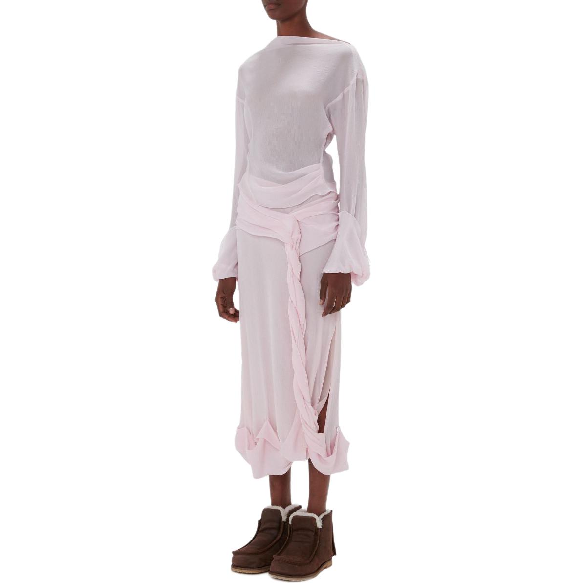 Shop (W) JW Anderson FW24 Asymmetric Hem Pullover Lengan Panjang Pink Muda TP0340PG1647324-PINK