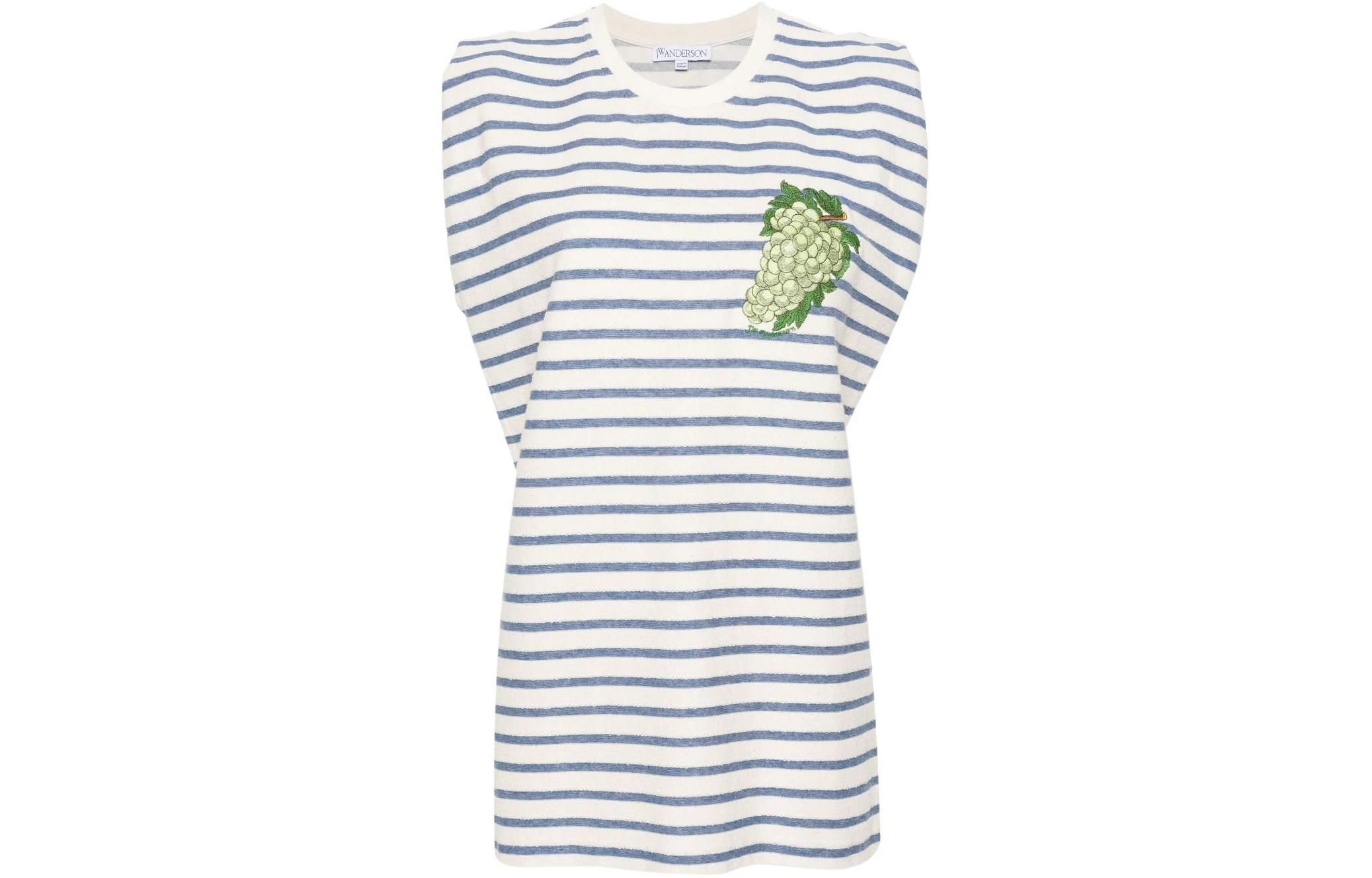 (Women) JW Anderson Grape Stripe Print Sleeveless Crewneck Tee White SS24 Shirt. JO0194PG1494097-WHITE