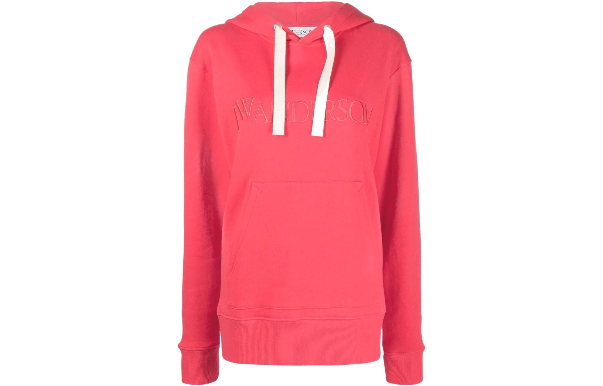 (Women) JW Anderson SS22 Logo Embroidered Cotton Drawstring Hoodie Women’s Rose Pink JW0027-PG0771-459