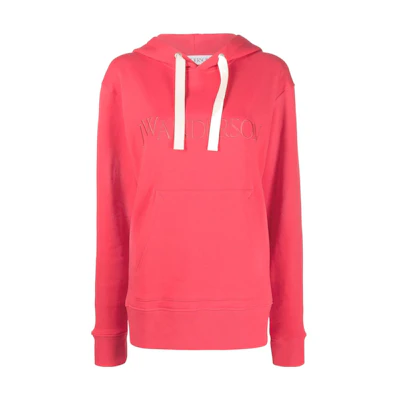 (Women) JW Anderson SS22 Logo Embroidered Cotton Drawstring Hoodie Women’s Rose Pink JW0027-PG0771-459