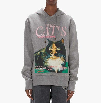 (W) JW Anderson SS24 Sudadera con Capucha Oversize Estampado de Gato Gris JW0203PG0771945 Lookbook (W) JW Anderson SS24 Sudadera con Capucha Oversize Estampado de Gato Gris JW0203PG0771945