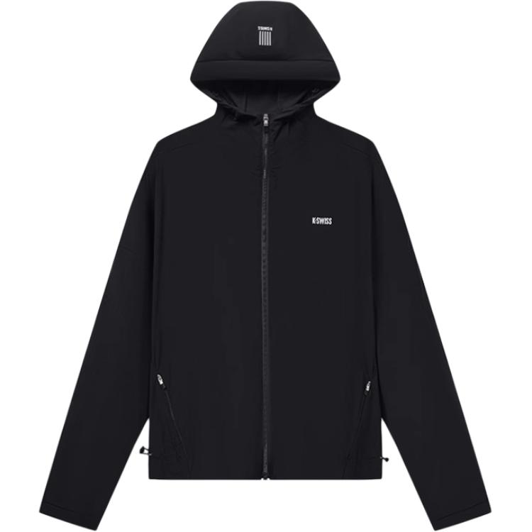 (Women) K-Swiss Black Solid Color Hooded Zip-Up Long Sleeve Jacket 1910048-008