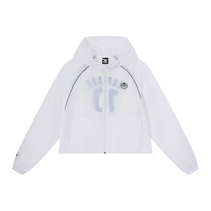 (Women) Kappa Classic White Alphabet Print Windbreaker Hoodie Jacket. K0E62FJ02-012