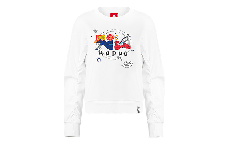 (Women) Kappa Logo Printed Casual Knit Pullover Crewneck Sweatshirt Women White K0A62WT76D