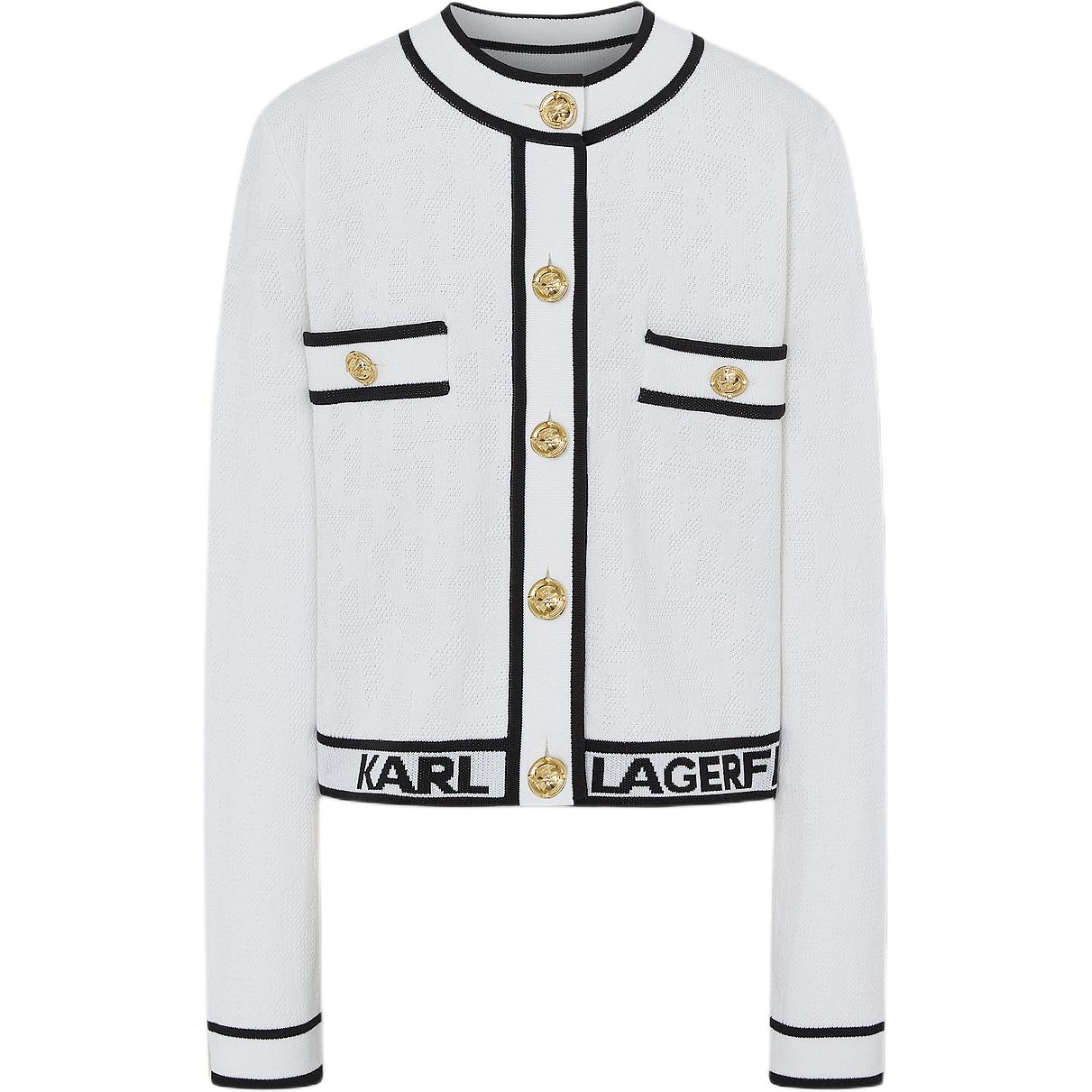 (Women) Karl Lagerfeld / Karl Lagerfeld Jeans KARL LAGERFELD Colorblock Letter Trim Short Jacket - White 231L2044-WHITE