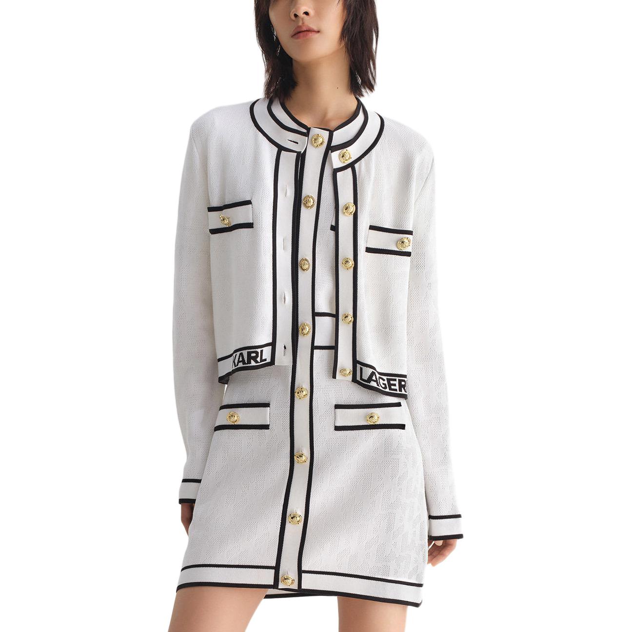 Lookbook (W) 卡尔拉格斐拼色字母边短夹克-白色 231L2044-WHITE
