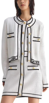 (W) 卡尔拉格斐拼色字母边短夹克-白色 231L2044-WHITE Lookbook (W) 卡尔拉格斐拼色字母边短夹克-白色 231L2044-WHITE