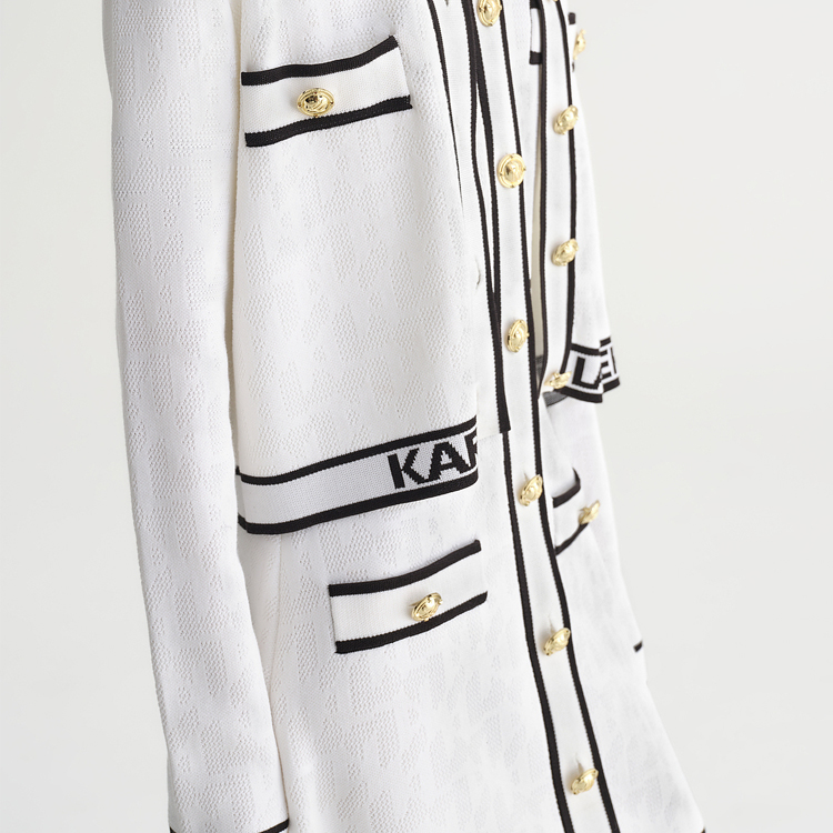 Details for (W) 卡尔拉格斐拼色字母边短夹克-白色 231L2044-WHITE