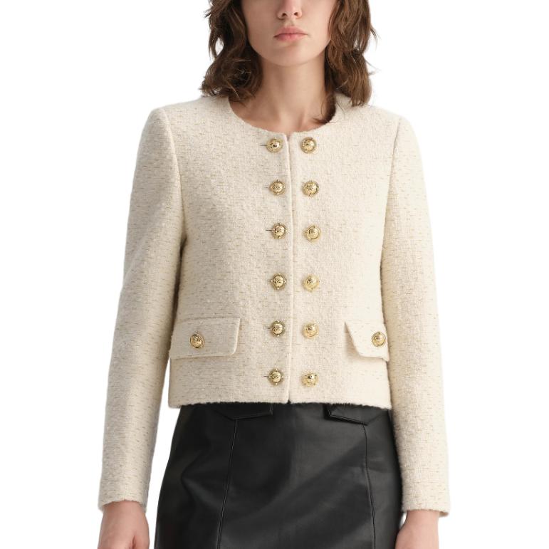 Lookbook (Women) KARL LAGERFELD  Beige Double-Breasted Long Sleeve Jacket Coat E37W1547