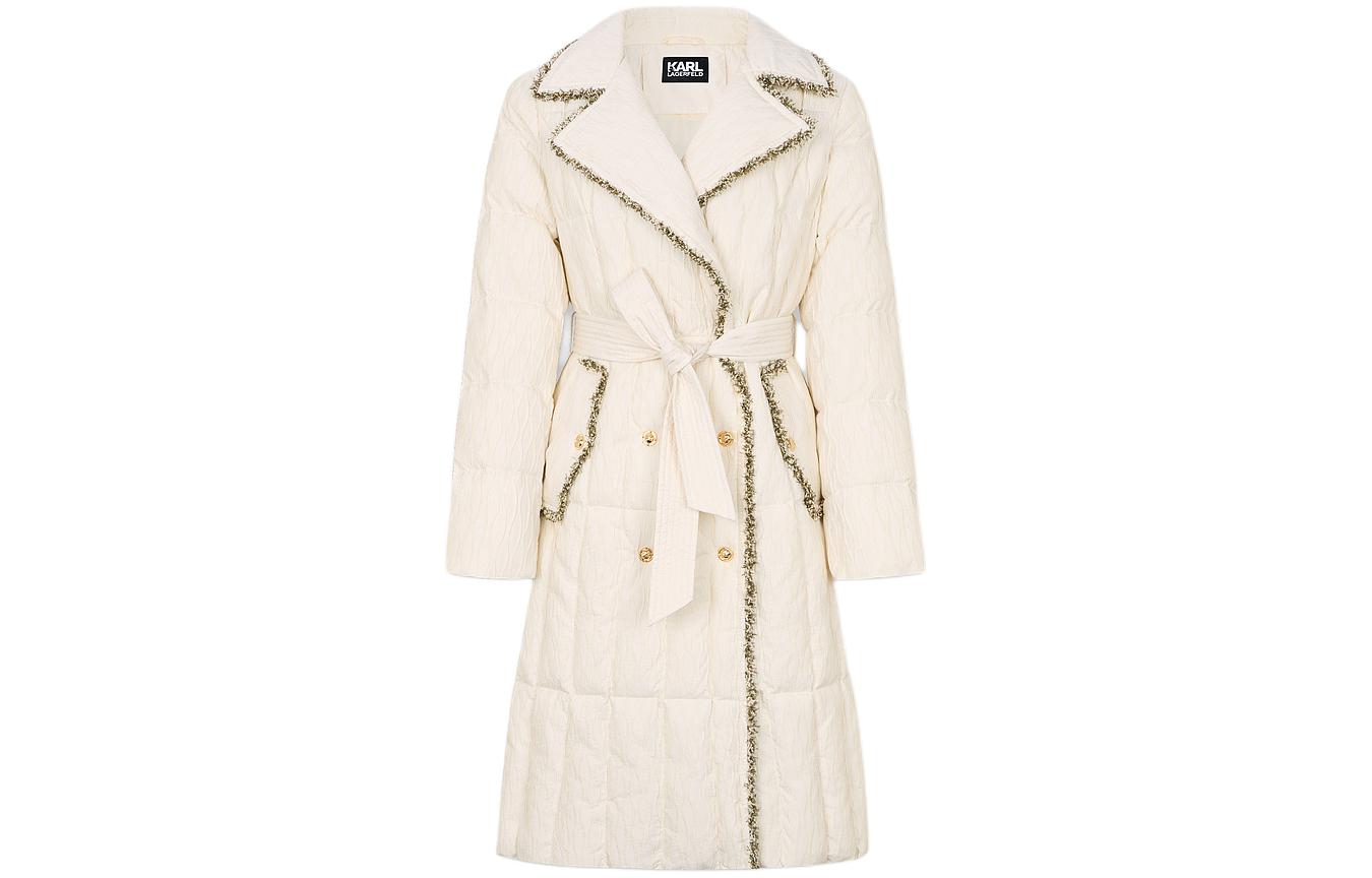 (Women) KARL LAGERFELD  Beige Down Coat with Contrast Trim and Double-Breasted Design E37W1582