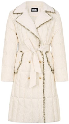 (Women) KARL LAGERFELD Beige Down Coat with Contrast Trim and Double-Breasted Design E37W1582 Buy (Women) KARL LAGERFELD Beige Down Coat with Contrast Trim and Double-Breasted Design E37W1582