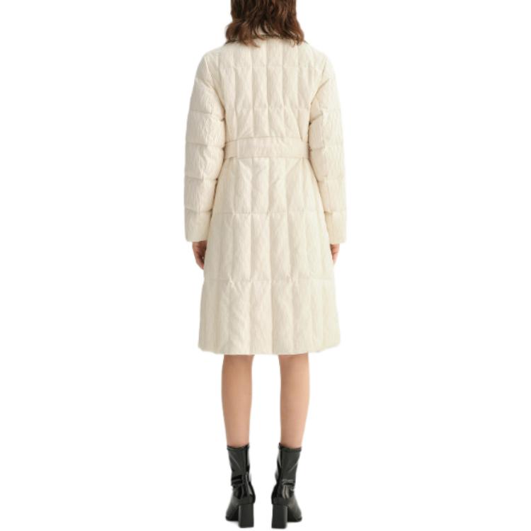 Shop (Women) KARL LAGERFELD  Beige Down Coat with Contrast Trim and Double-Breasted Design E37W1582