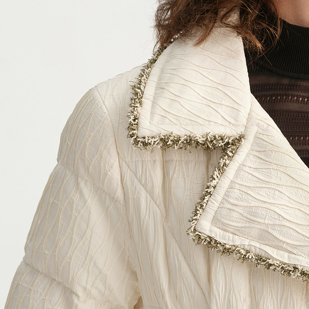 Details for (Women) KARL LAGERFELD  Beige Down Coat with Contrast Trim and Double-Breasted Design E37W1582