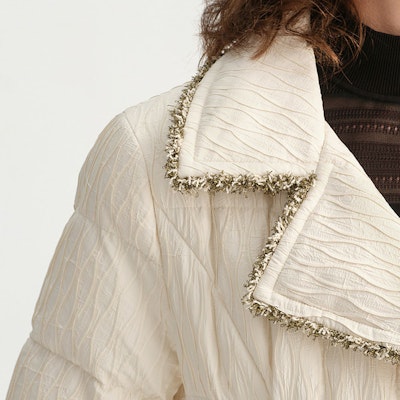 (Women) KARL LAGERFELD Beige Down Coat with Contrast Trim and Double-Breasted Design E37W1582 Details for (Women) KARL LAGERFELD Beige Down Coat with Contrast Trim and Double-Breasted Design E37W1582