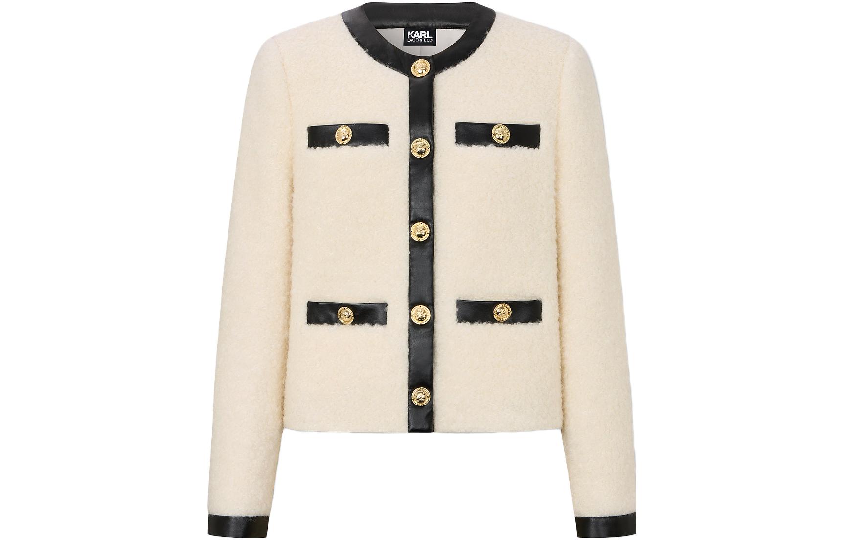 (Women) KARL LAGERFELD  Beige Patchwork Long Sleeve Button-Up Jacket E37W1560