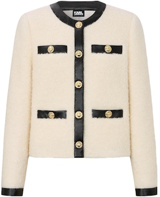 (Women) KARL LAGERFELD Beige Patchwork Long Sleeve Button-Up Jacket E37W1560 Order (Women) KARL LAGERFELD Beige Patchwork Long Sleeve Button-Up Jacket E37W1560