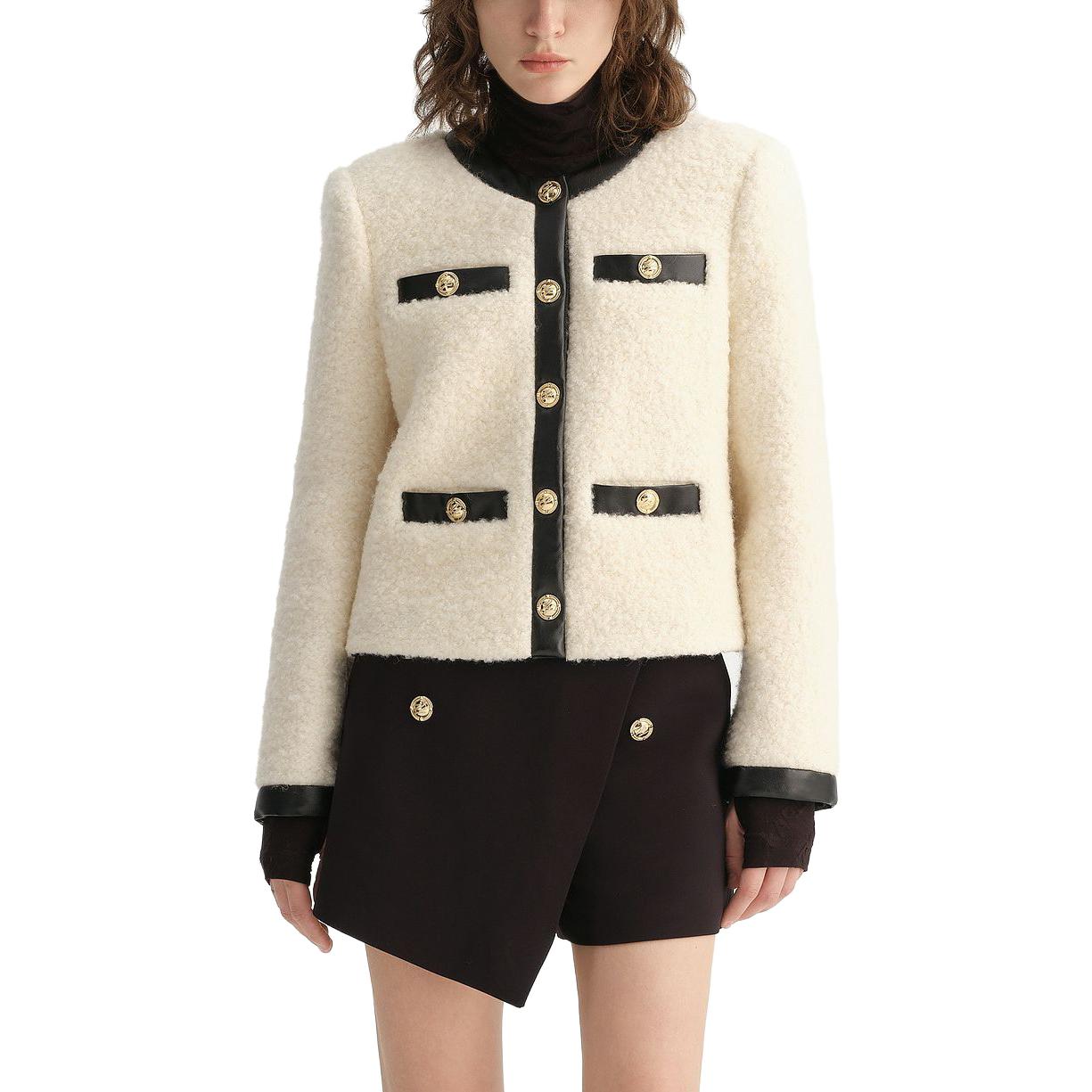 Lookbook (Women) KARL LAGERFELD  Beige Patchwork Long Sleeve Button-Up Jacket E37W1560