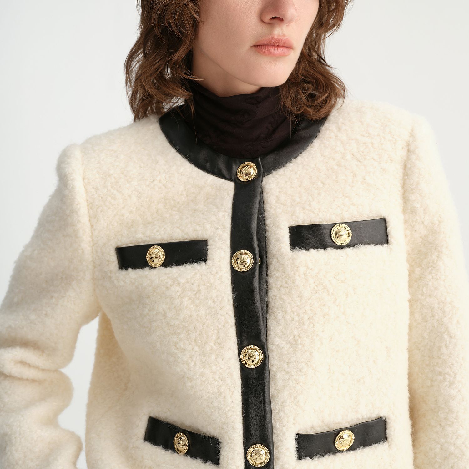 Details for (Women) KARL LAGERFELD  Beige Patchwork Long Sleeve Button-Up Jacket E37W1560