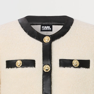 (Women) KARL LAGERFELD Beige Patchwork Long Sleeve Button-Up Jacket E37W1560 Sizing (Women) KARL LAGERFELD Beige Patchwork Long Sleeve Button-Up Jacket E37W1560