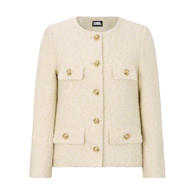 (Women) KARL LAGERFELD Beige Solid Color Long Sleeve Button-Up Jacket E37W1544