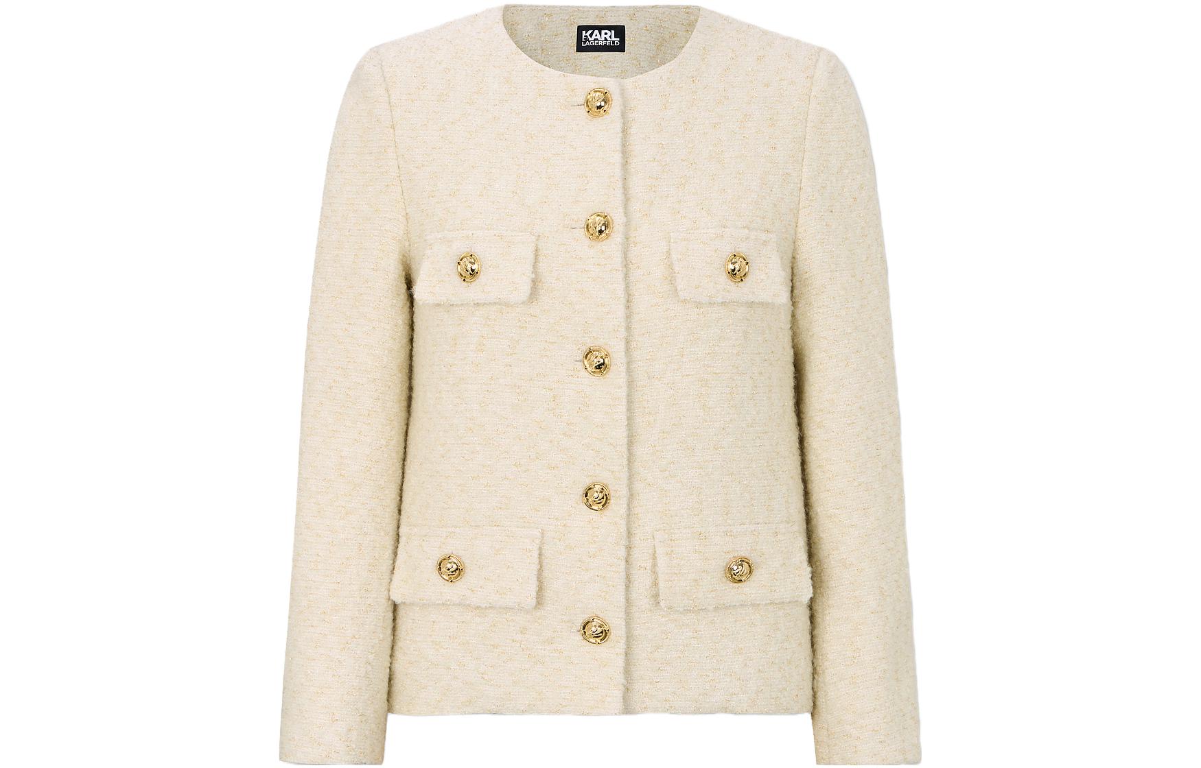 Order (Women) KARL LAGERFELD  Beige Solid Color Long Sleeve Button-Up Jacket E37W1544