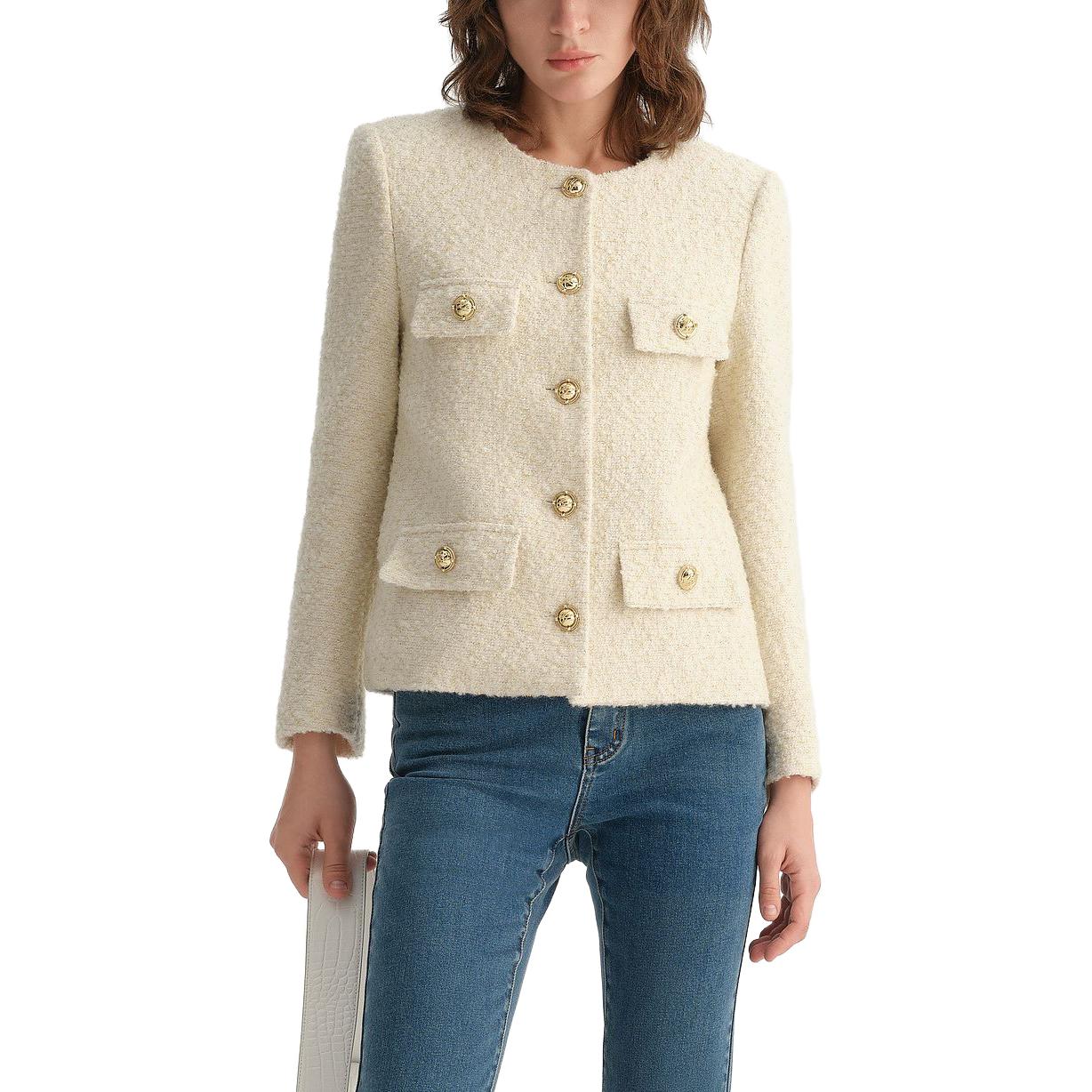 Lookbook (Women) KARL LAGERFELD  Beige Solid Color Long Sleeve Button-Up Jacket E37W1544